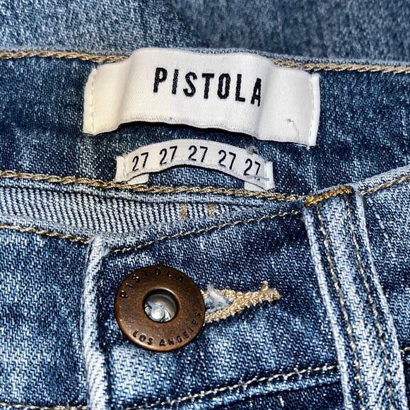 Pistola Charlie High Rise Straight Jeans Size 27 Side Stripe Distressed Denim - Picture 6 of 7